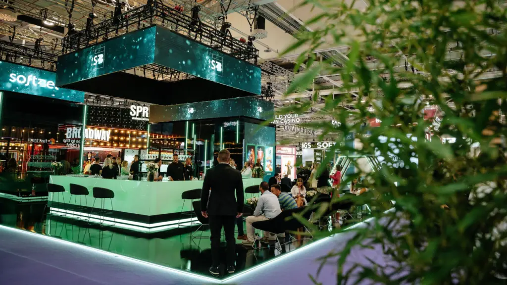 Soft2Bet exhibition lounge representing the company's operational infrastructure